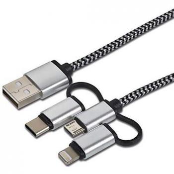 Cable de carga y datos 3 en 1 Cartrend, Lightning/Micro-USB/USB-C
