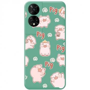 Funda Silicona Líquida Verde para TCL 50 5G con diseño de Cerdos y Dibujos