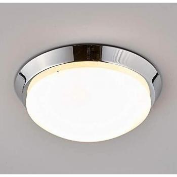 Lámpara de techo moderna Dilani para baño, circular, dimmable, E27, plástico y metal, color opal blanco y cromo