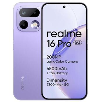 Smartphone Realme 16 Pro 5G, 8GB RAM, 512GB almacenamiento, pantalla AMOLED de 6.78, cámara principal de 200MP, batería de 6500mAh, color púrpura orquí