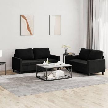 Sofá de 2 piezas con almohadas de terciopelo negro Vidaxl - Juego de sofás con cojines 2 piezas terciopelo negro Negro