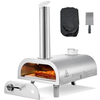 VEVOR Portable 12 Outdoor Wood-Fired Pizza Oven with Built-in Thermometer and Carry Bag