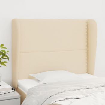 Cabecero Oído Crema 93x23x111/128 cm en Tela con orejas de tela color crema