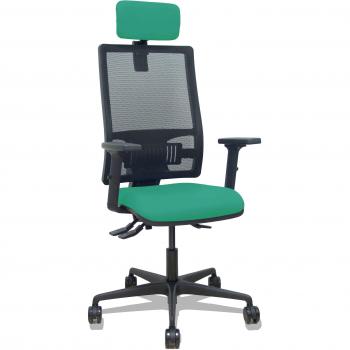 Silla Bormate asincro malla negra asiento bali verde esmeralda brazos 2D ruedas 65mm cabecero regulable