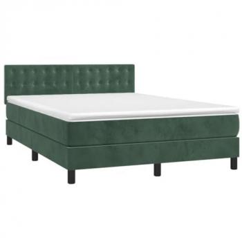 Cama box spring con colchón viscoelástico de espuma, protector, muelles ensacados, adaptable, acolchado reversible, terciopelo verde oscuro 140x190 cm