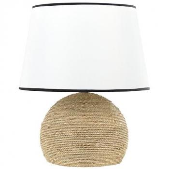 Lámpara de mesa con base de cuerda de paja trenzada y pantalla de tela blanca estilo natural