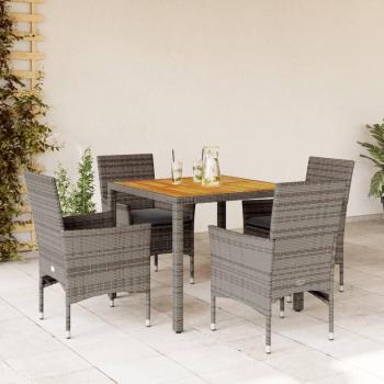 Set de comedor jardín 5 pzas con cojines ratán PE acacia gris