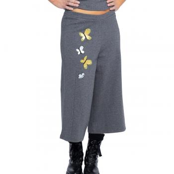 Pantalón de mujer Mamatayoe con cinturilla elástica y bordado en delantero, color gris