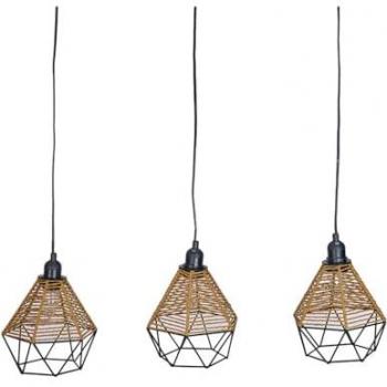 Regleta de 2 lámparas con tulipas de cuerda natural - Iluminación decorativa (80x110x17 cm)