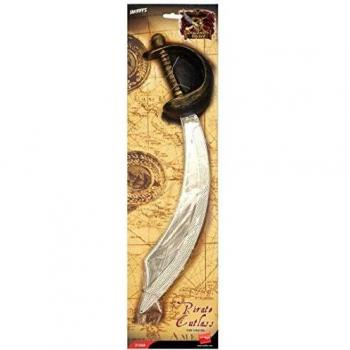 Smiffy's-21068 Parche y Espada de Pirata, alfanje, 46cm / 18in, Color Plata, No es Applicable