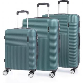 DAM Juego de 3 maletas trolley rígidas ultraligeras, de ABS de alta resistencia con cerradura numérica y 4 ruedas giratorias 360°, dimensiones 48x27x76 cm