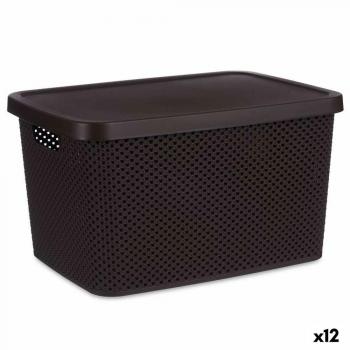 Caja de Almacenaje con Tapa Marrón Plástico 19 L 28 x 22 x 39 Cm (12 Unidades) - Organización Fácil y Práctica