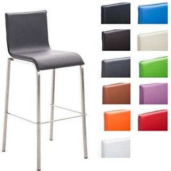 Taburete Avola de Acero Inoxidable con Asiento de Piel Sintética y 78 cm de Altura, Color Gris