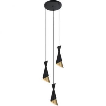 Colgante Malia Acero Negro 3 bombillas 128cm, moderno, negro y dorado, con 3 luces E27