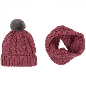 Conjunto de niña Tutto Piccolo de gorro con pompón y cuello en color carmín