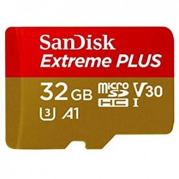 SanDisk Extreme Plus - Tarjeta de Memoria 32 GB microSDHC para Smartphone, tabletas y cámaras MIL + Adaptador SD, Velocidad de Lectura hasta 100 MB/s, Clase 10, U3, V30 y A1