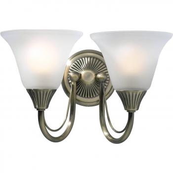 Aplique de pared Boston de latón antiguo y vidrio opalino, 2 luces