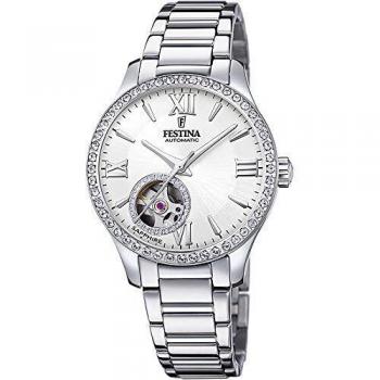 Reloj automático de mujer Festina Sapphire Open Heart F20485/1 con diseño clásico y acabado plateado