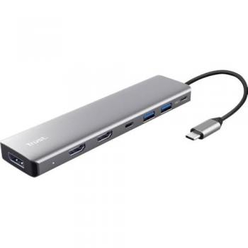 Adaptador Multipuerto 7 en 1 Trust Dalyx USB-C Gris con 2 HDMI, 1 DisplayPort y 2 USB-A 3.2