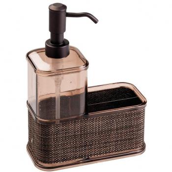 InterDesign Twillo Organizador de cocina, dispensador de jabón líquido grande en plástico con esponjero para fregaderos de cocina, bronce