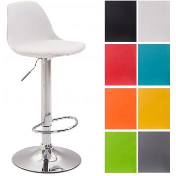 Taburete Kiel Estructura de Plástico y Asiento de Polipiel Cromado Blanco con Reposapiés y Respaldo, Silla Alta Regulable en Altura