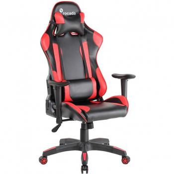 Silla Gaming Rocada Ergoline Profesional Roja - Ergonómica, Respaldo Reclinable, Cojín para Cabeza y Altura Regulable
