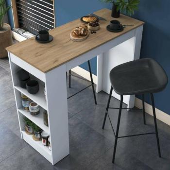 Mesa Fija Navi, Estante de Cocina y Consola para Comedor, 120x50h100 cm, Nogal y Blanco, con Embalaje Reforzado