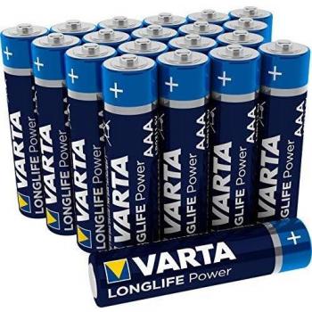 Baterías Alcalinas Varta Longlife Power AAA 20 Pack, 1.5V, Ideal para Juguetes y Dispositivos Inalámbricos