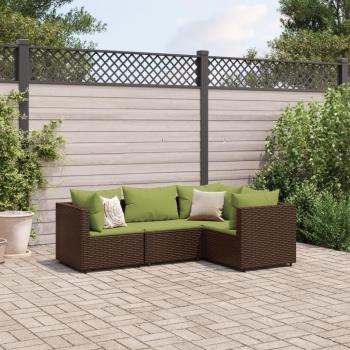 vidaXL 4 Piece Brown Poly Rattan Garden Lounge Set with Cushions