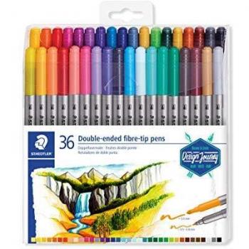STAEDTLER Design Journey 3200 TB36, Rotuladores para lettering de doble punta, Caja con 36 marcadores de colores variados