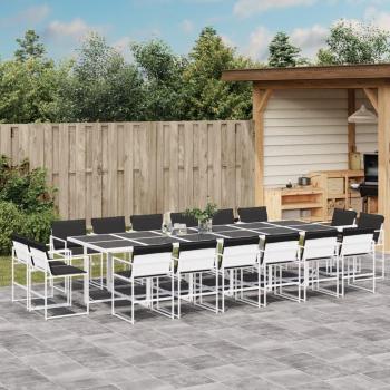 Juego de comedor de jardín 17 pzas con cojines textilene blanco