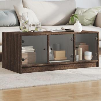 Mesa de centro con sillas de vidrio de Roble Marrón 102x50x42 cm, con puertas de vidrio marrón roble