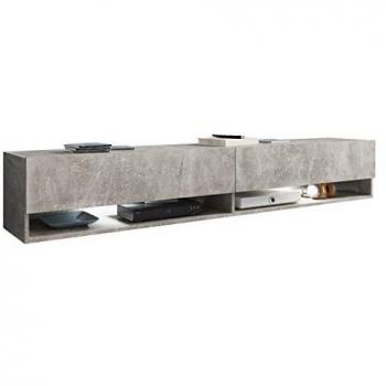 Mueble TV Sarasota 119, Hormigón Oscuro, 180x30x33cm, con LED y 2 Puertas