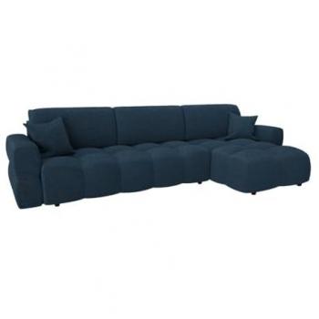 Sofá rinconera reversible convertible de tela texturizada azul con coffre de rangement - ISSORO