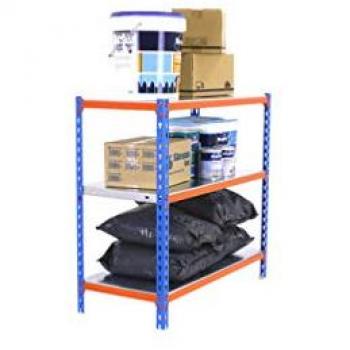 Estantería Metálica SimonRack Superplus 3 Baldas Ajustables, 200 kg de Capacidad por Balda, 900x1100x300 mm, Sin Tornillos, Azul/Naranja/Galva