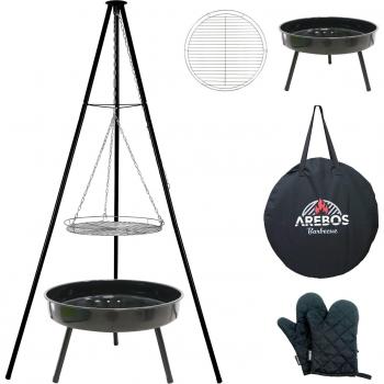 Barbacoa giratoria AREBOS con parrilla y recipiente para carbón - Color negro