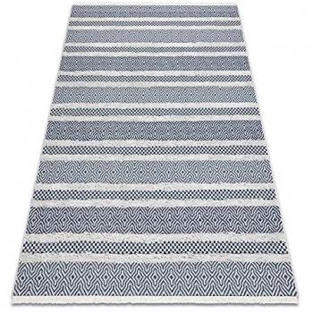 Alfombra Eco Sisal Boho Moroc Líneas Flecos 117x170 cm - Vellón Crema/Azul Marino, Alfombra Reciclada