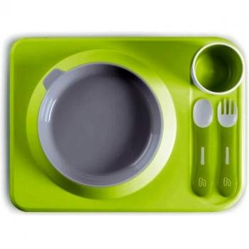Hoppop 31130011 Atablo - Juego básico de utensilios infantiles: bandeja, plato, vaso, cuchara y tenedor