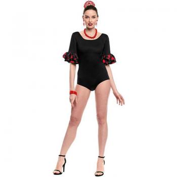 Partilandia Maillot Sevillana con Volante Lunar negro y rojo para mujer