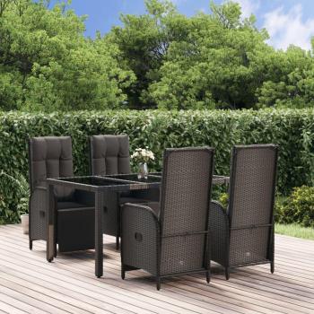 Set de muebles de jardín 5 piezas con cojines de Polyrattan negro