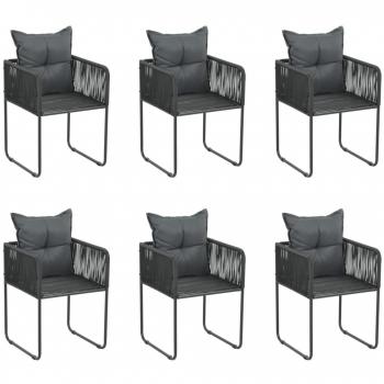 Black Poly Rattan Outdoor Chairs Set of 6 with Cushions