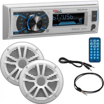 BOSS AUDIO MCK632WB.6 Marine Single Din Media Receiver with Bluetooth, Pair of 6.5 Inch Speakers, Antenna, and Aux