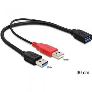 DeLOCK 83176 Cable USB en Y, USB 2.0 Tipo A Macho a Doble USB 2.0 Tipo A Hembra, Longitud 0.3m
