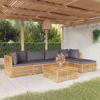 6-Piece Solid Teak Wood Garden Lounge Set with Cushions