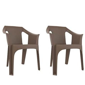 Garbar Cool Set 2 Sillas con Brazos para Interior y Exterior - Color Chocolate, Diseño Ligero y Apilable, Ideal para Jardín, Terraza, Balcón, Picnic, Camping, Catering, Eventos y Reuniones