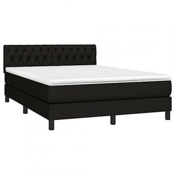 Cama Box Spring con Colchón y Luces LED, Tela Negro, 140x190 cm
