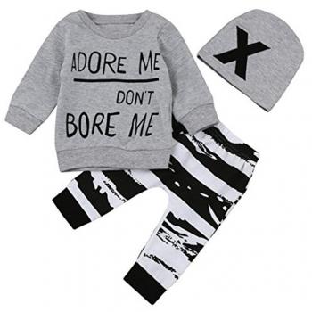 Ruiying 3PC/SET Camisetas de manga larga + Pantalones + Sombrero para Bebé Niños Otoño Invierno Ropa