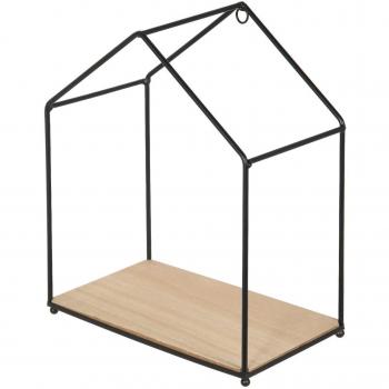 Set de 3 estanterías en forma de casa, madera y metal, color beige y negro, dimensiones: 23x27x13 cm