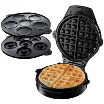 Russell Hobbs Gofrera Fiesta 3 en 1 - 3 Placas Extraíbles: Gofres, Donuts y Cupcakes, Revestimiento Antiadherente, Fácil Limpieza, Placas Aptas Lavavajillas, Indicador Luminoso, 900 W, Rojo - 24620-56