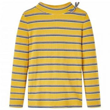 Camiseta Infantil de Manga Larga a Rayas Jersey Ropa con Medio Cuello Alto Color Ocre 140